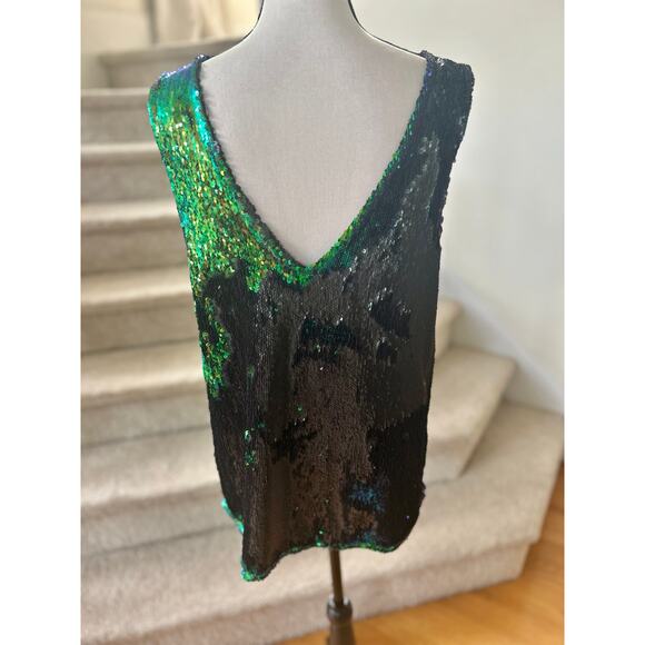 Free People Green Blue Black Iridescent Sequin Sleeveless Mini Dress - Picture 3 of 7